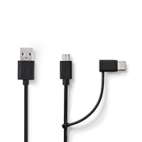 2 az 1-ben szinkronizáló- és töltőkábel | USB A Dugasz - USB Micro B/USB-C Típusú Dugasz | 1,0 m | Fekete