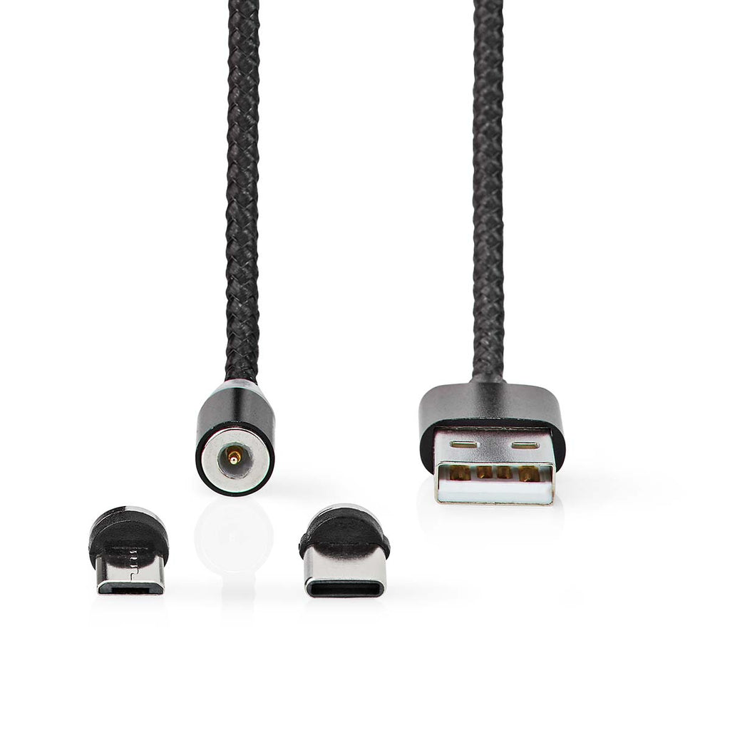 USB kábel | USB 2.0 | USB-A Dugasz | USB Micro-B Dugasz / USB-C™ Dugasz | No Data Transfer | Nikkelezett | 2.00 m | Kerek | Nejlon Tok | Fekete | Doboz