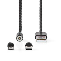 USB kábel | USB 2.0 | USB-A Dugasz | USB Micro-B Dugasz / USB-C™ Dugasz | No Data Transfer | Nikkelezett | 2.00 m | Kerek | Nejlon Tok | Fekete | Doboz