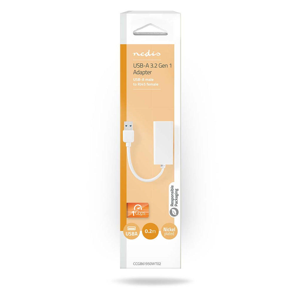 USB-A Adapter | USB 3.2 Gen 1 | USB-A Dugasz | RJ45 Aljzat | 1 Gbps | 0.20 m | Kerek | Nikkelezett | ABS | Fehér | Doboz