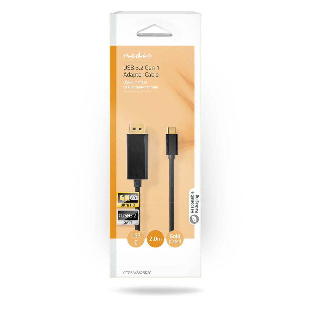 USB-C™ Adapter | USB 3.2 Gen 1 | USB-C™ Dugasz | DisplayPort Dugasz | 4K@60Hz | 2.00 m | Kerek | Aranyozott | PVC | Fekete | Doboz