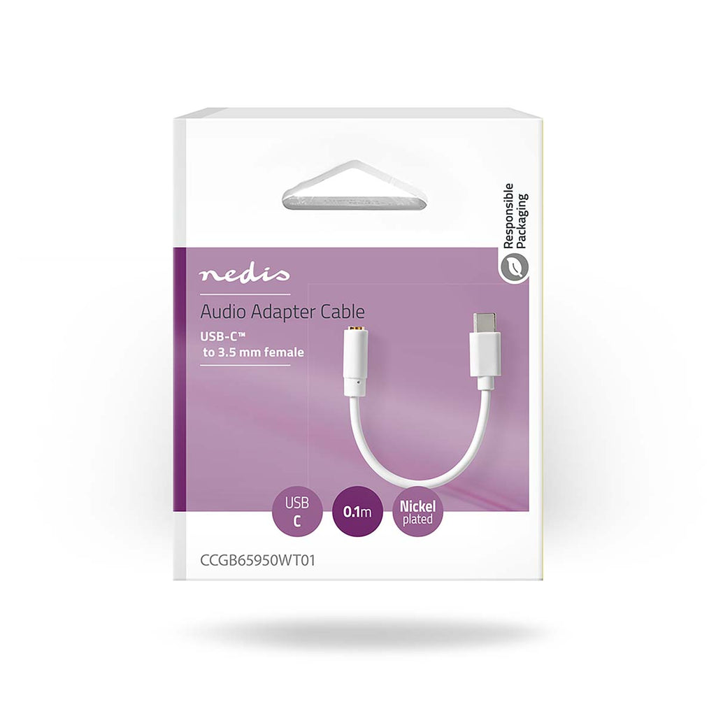 USB adapter | USB 2.0 | USB-C™ Dugasz | 3.5 mm Aljzat | 0.10 m | Kerek | Nikkelezett | PVC | Fehér | Doboz