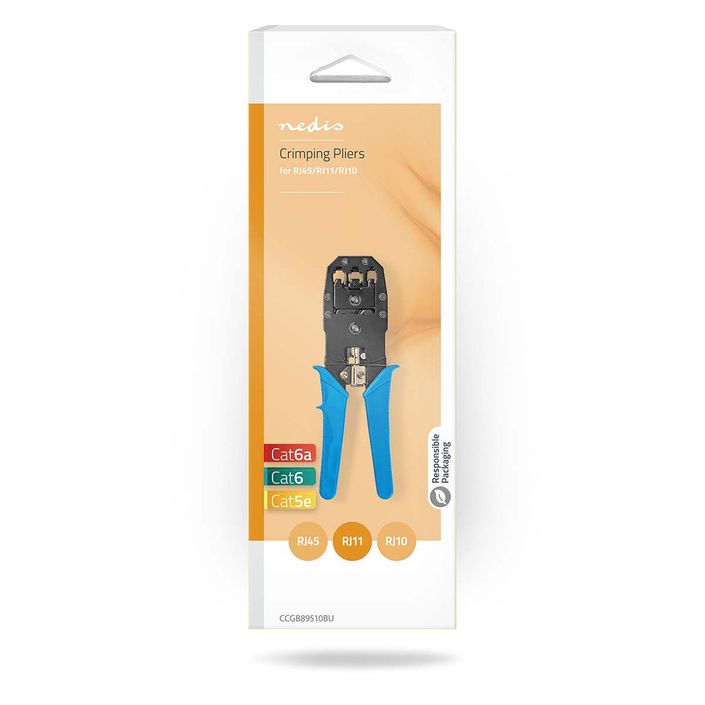 Crimp pliers | CAT5 / CAT5e / CAT6 / CAT6a / RJ10 / RJ11 / RJ45 | Fogó / Lehántás / Szigetelés Eltávolítás | ABS / Acél | Kék-5