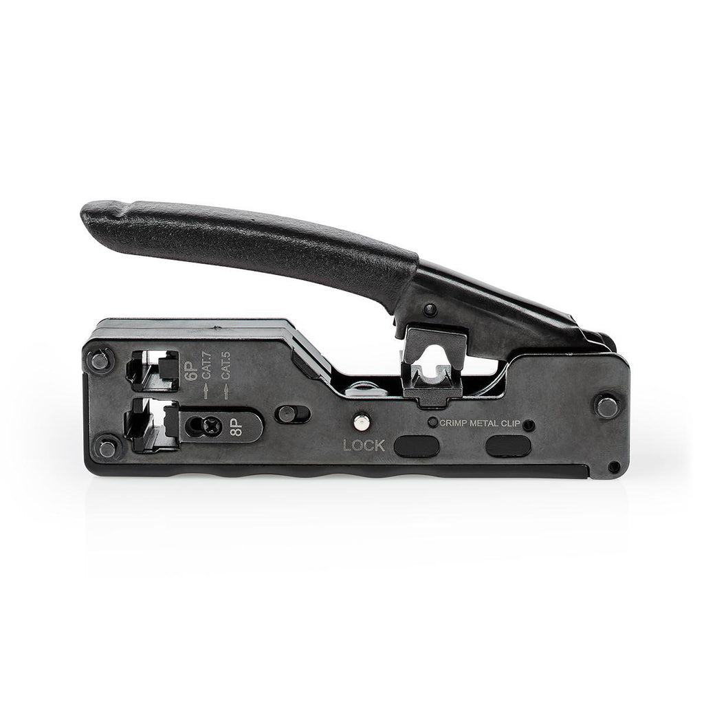 Crimp pliers | CAT5 / CAT5e / CAT6 / CAT6a / CAT7 / RJ12 / RJ45 | Fogó / Lehántás / Szigetelés Eltávolítás | ABS / Acél | Fekete