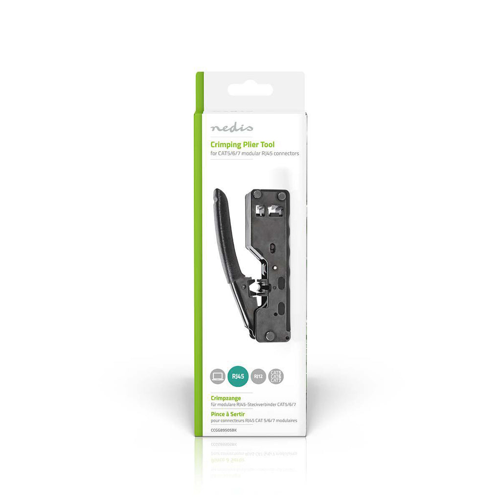 Crimp pliers | CAT5 / CAT5e / CAT6 / CAT6a / CAT7 / RJ12 / RJ45 | Fogó / Lehántás / Szigetelés Eltávolítás | ABS / Acél | Fekete