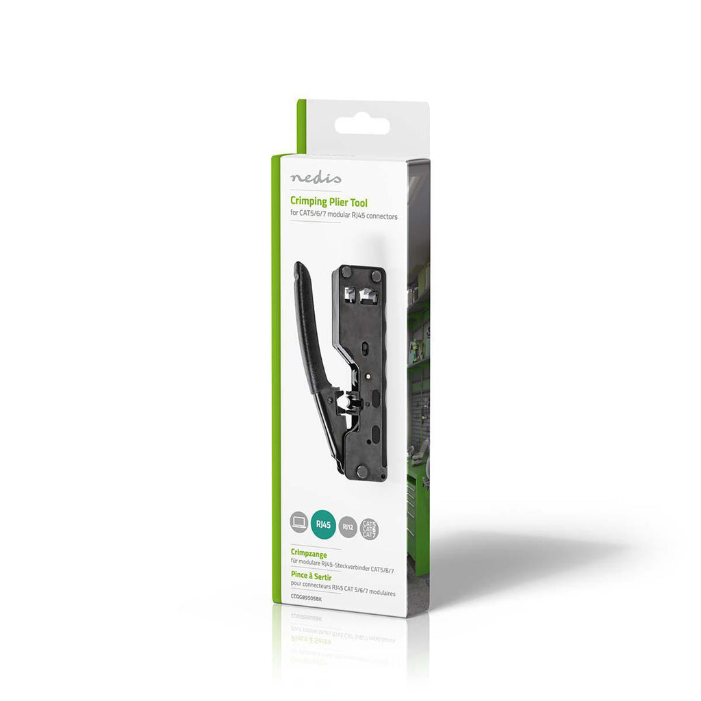 Crimp pliers | CAT5 / CAT5e / CAT6 / CAT6a / CAT7 / RJ12 / RJ45 | Fogó / Lehántás / Szigetelés Eltávolítás | ABS / Acél | Fekete