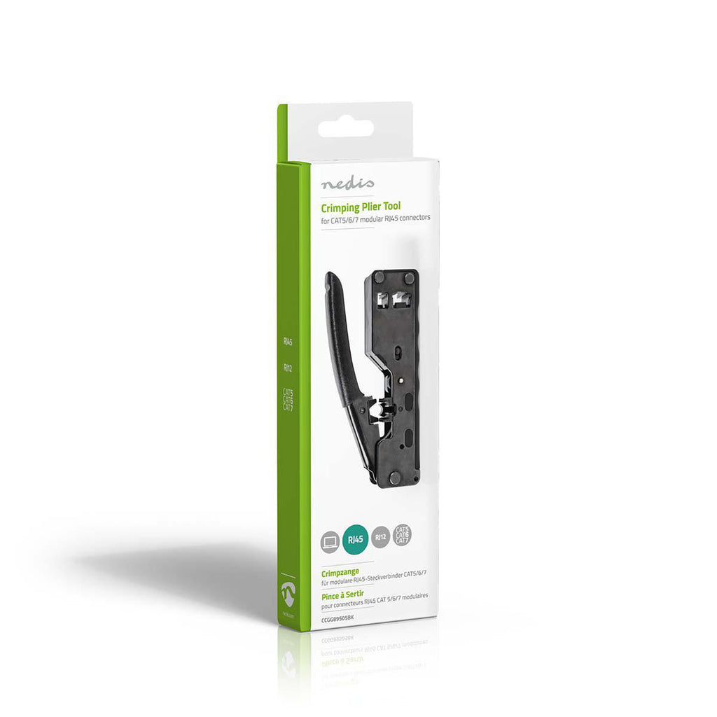 Crimp pliers | CAT5 / CAT5e / CAT6 / CAT6a / CAT7 / RJ12 / RJ45 | Fogó / Lehántás / Szigetelés Eltávolítás | ABS / Acél | Fekete