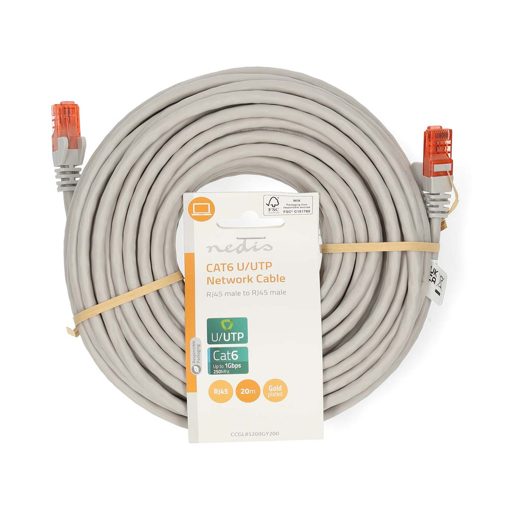 CAT6 hálózati kábel | RJ45 Dugasz | RJ45 Dugasz | U/UTP | 20.0 m | Kerek | PVC | Szürke | Label-2