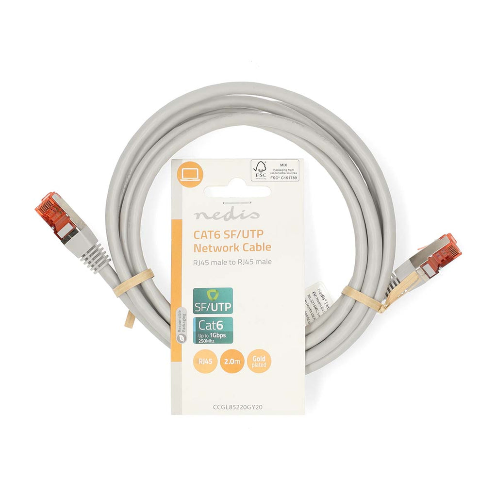 CAT6 hálózati kábel | RJ45 Dugasz | RJ45 Dugasz | SF/UTP | 2.00 m | Kerek | PVC | Szürke | Label-2
