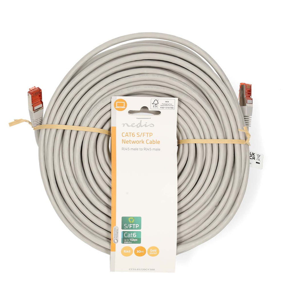 Cat 6 kábel | RJ45 Dugasz | RJ45 Dugasz | SF/UTP | 30.0 m | Kerek | PVC | Szürke | Label-2