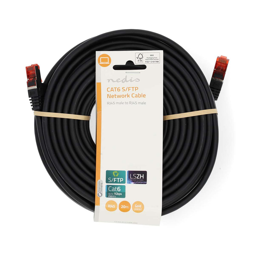 Cat 6 kábel | RJ45 Dugasz | RJ45 Dugasz | S/FTP | 20.0 m | Kerek | LSZH | Fekete | Label-2
