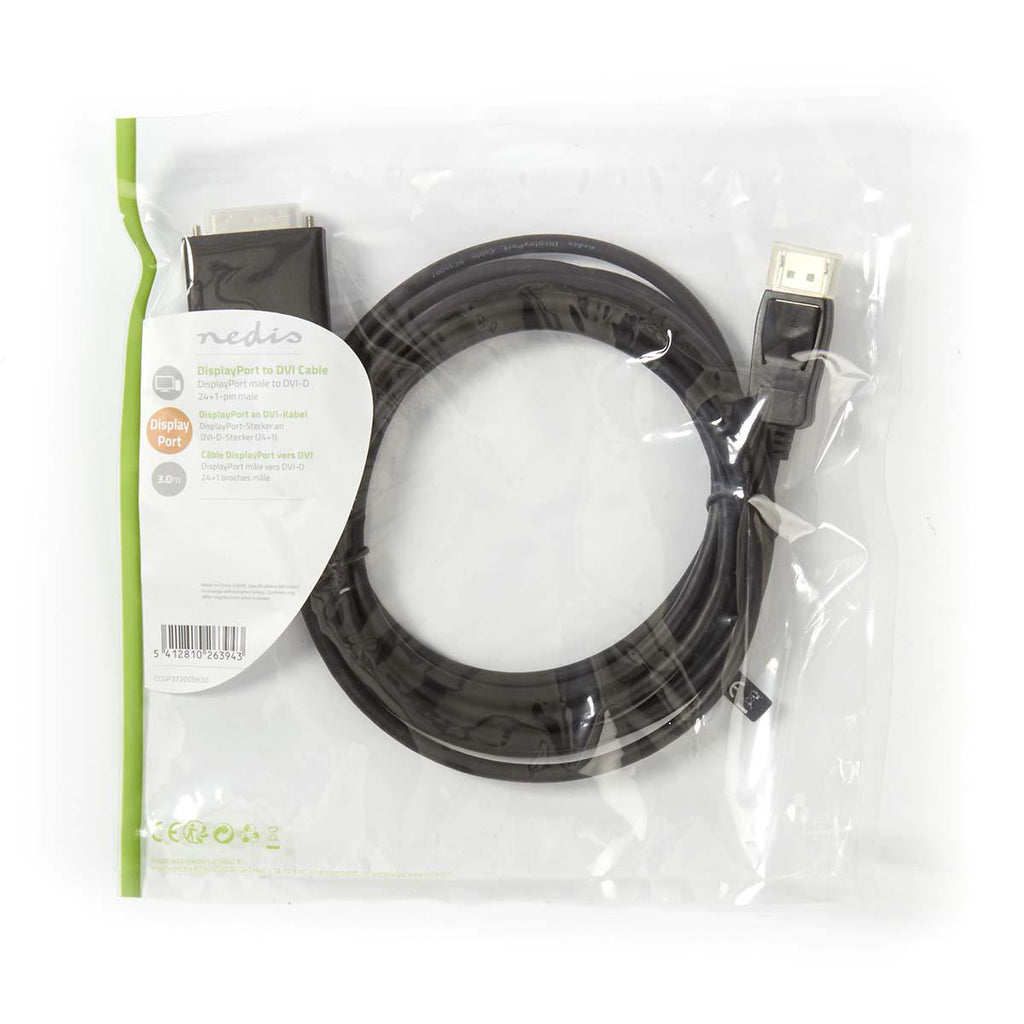 DisplayPort kábel | DisplayPort Dugasz | DVI-D 24+1-Érintkezős Dugasz | 1080p | Nikkelezett | 3.00 m | Kerek | PVC | Fekete | Műanyag Zacskó