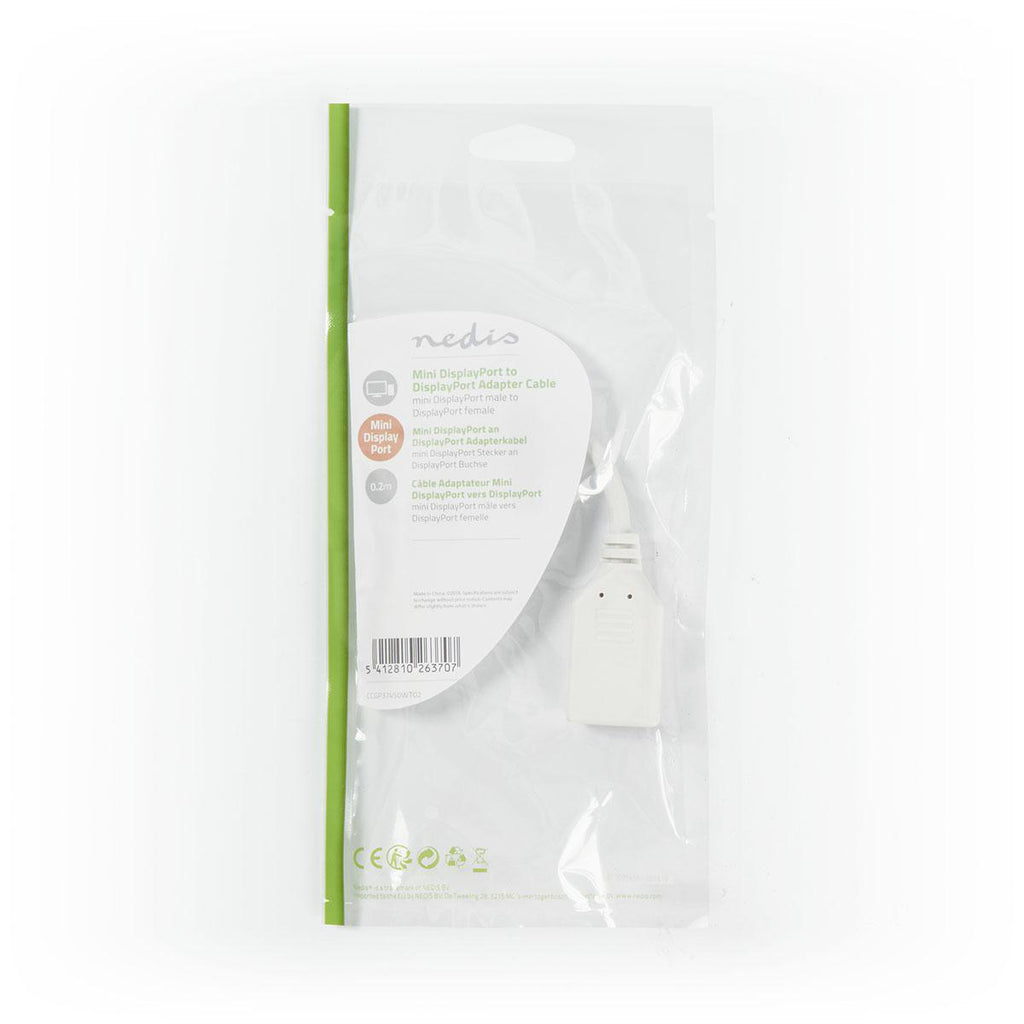 Mini DisplayPort kábel | DisplayPort 1.2 | Mini DisplayPort Dugasz | DisplayPort Aljzat | 21.6 Gbps | Nikkelezett | 0.20 m | Kerek | PVC | Fehér | Műanyag Zacskó