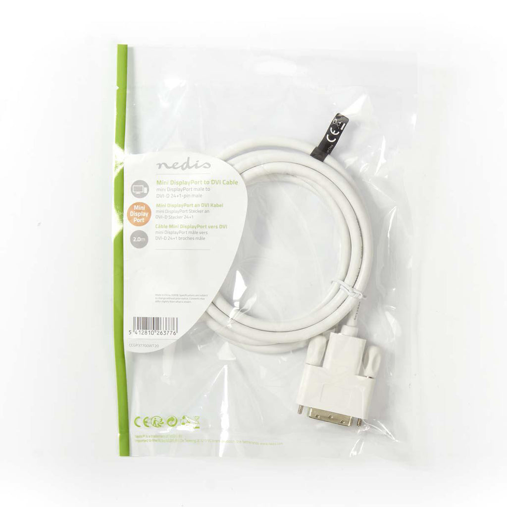 Mini DisplayPort kábel | DisplayPort 1.2 | Mini DisplayPort Dugasz | DVI-D 24+1-Érintkezős Dugasz | 21.6 Gbps | Nikkelezett | 2.00 m | Kerek | PVC | Fehér | Műanyag Zacskó