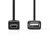USB Mikro-B Adapter | USB 2.0 | Mini 5-Pin Dugasz | USB-A Aljzat | 480 Mbps | OTG | 0.20 m | Lapos | Nikkelezett | PVC | Fekete | Műanyag Zacskó