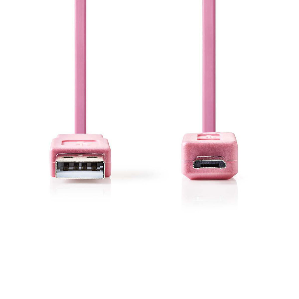 USB kábel | USB | USB-A Dugasz | USB Micro-B Dugasz | Nikkelezett | 1.00 m | Lapos | PVC | Rózsaszín | Műanyag Zacskó