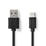 USB kábel | USB | USB-A Dugasz | USB Type-C™ Dugasz | Nikkelezett | 2.00 m | Kerek | PVC | Fekete | Műanyag Zacskó