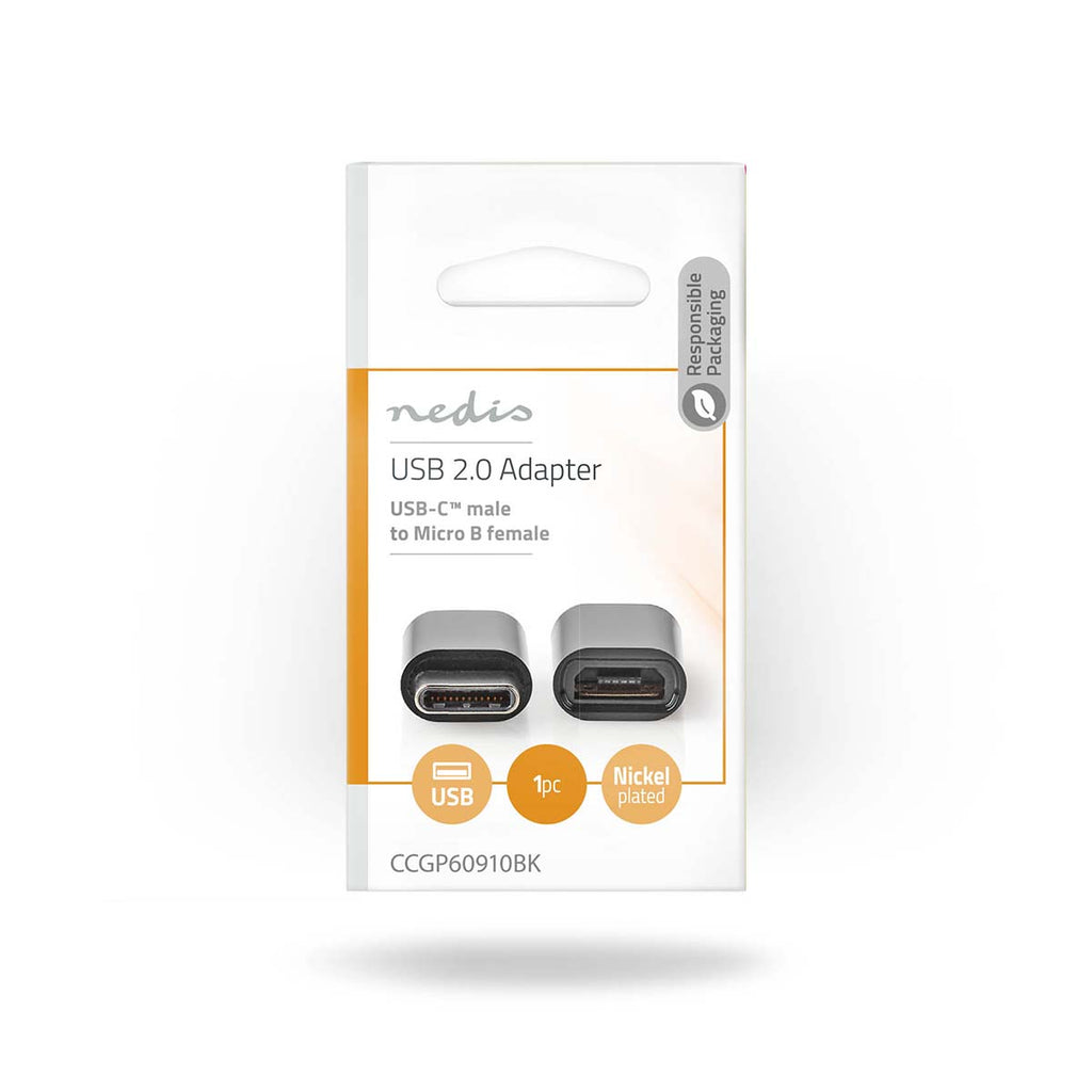 USB-C™ Adapter | USB 2.0 | USB-C™ Dugasz | USB Micro-B Aljzat | 480 Mbps | Nikkelezett | Fekete | Boríték