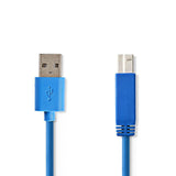 USB kábel | USB 3.2 Gen 1 | USB-A Dugasz | USB-B Dugasz | 5 Gbps | Nikkelezett | 3.00 m | Kerek | PVC | Kék | Műanyag Zacskó
