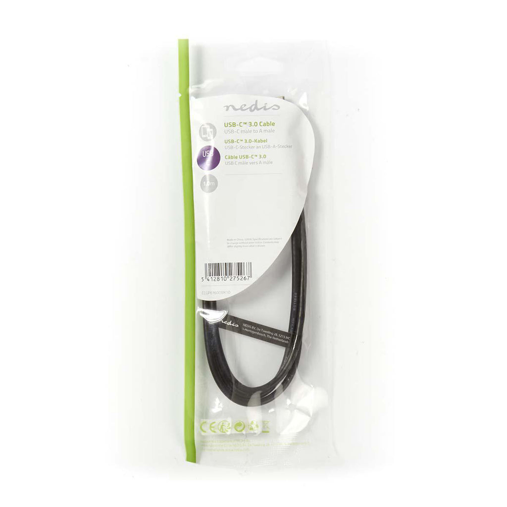 USB kábel | USB | USB-A Dugasz | USB Type-C™ Dugasz | Nikkelezett | 1.00 m | Kerek | PVC | Fekete | Műanyag Zacskó