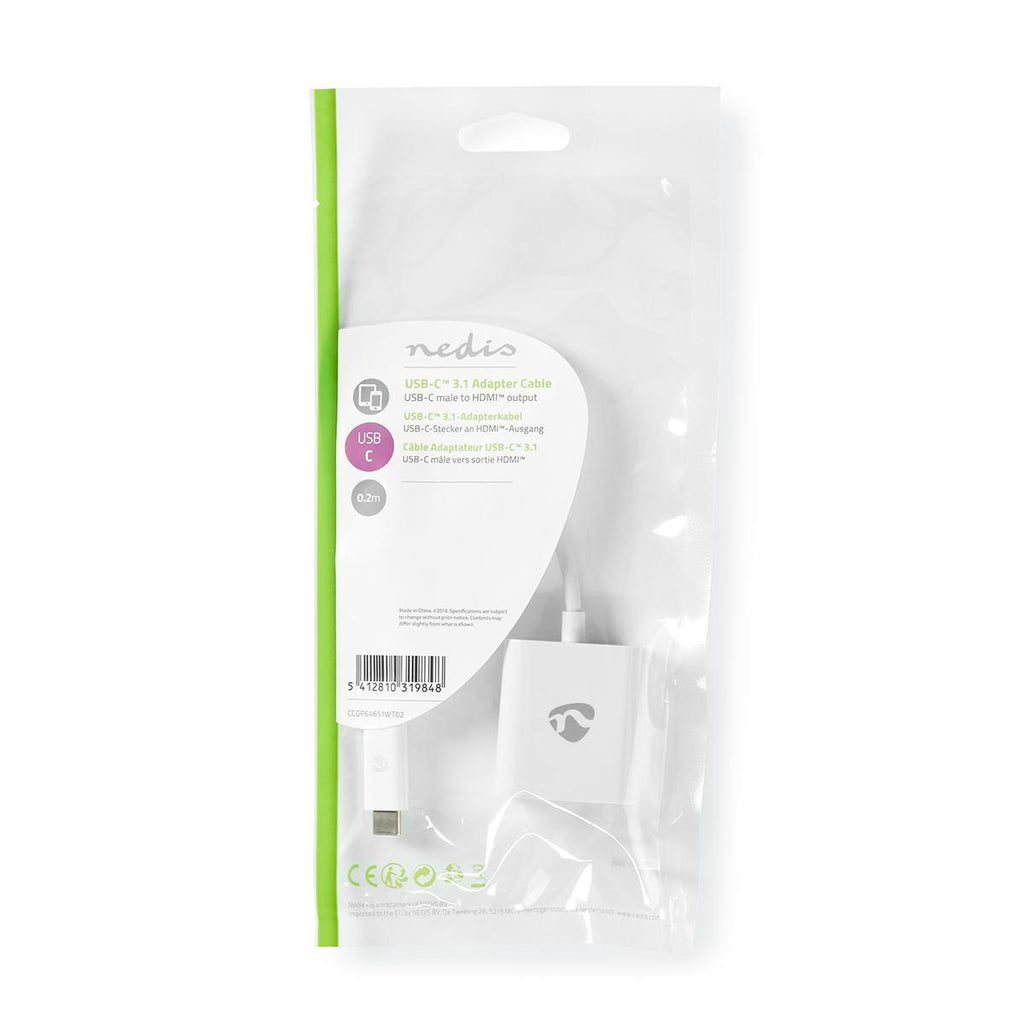 USB-C™ Adapter | USB 3.2 Gen 1 | USB-C™ Dugasz | HDMI™ Aljzat | 4K@30Hz | 0.20 m | Kerek | Nikkelezett | PVC | Fehér | Műanyag Zacskó
