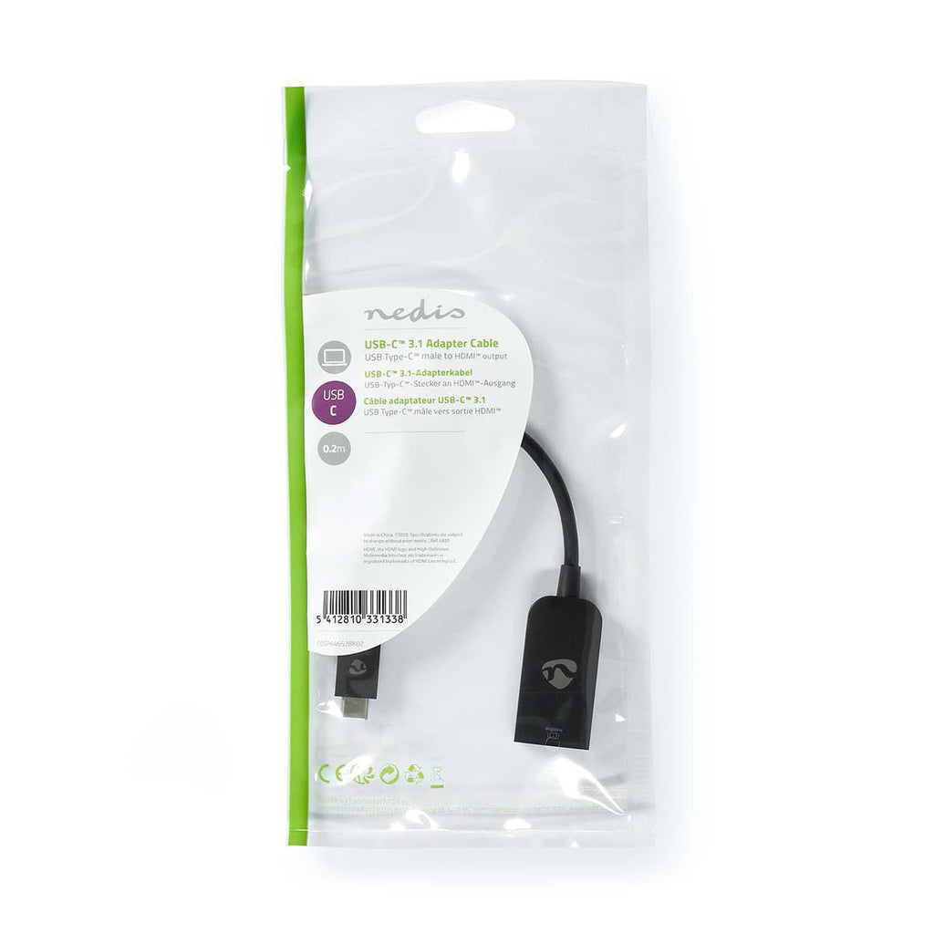 USB-C™ Adapter | USB 3.2 Gen 1 | USB-C™ Dugasz | HDMI™ Aljzat | 4K@60Hz | 0.20 m | Kerek | Nikkelezett | PVC | Fekete | Műanyag Zacskó