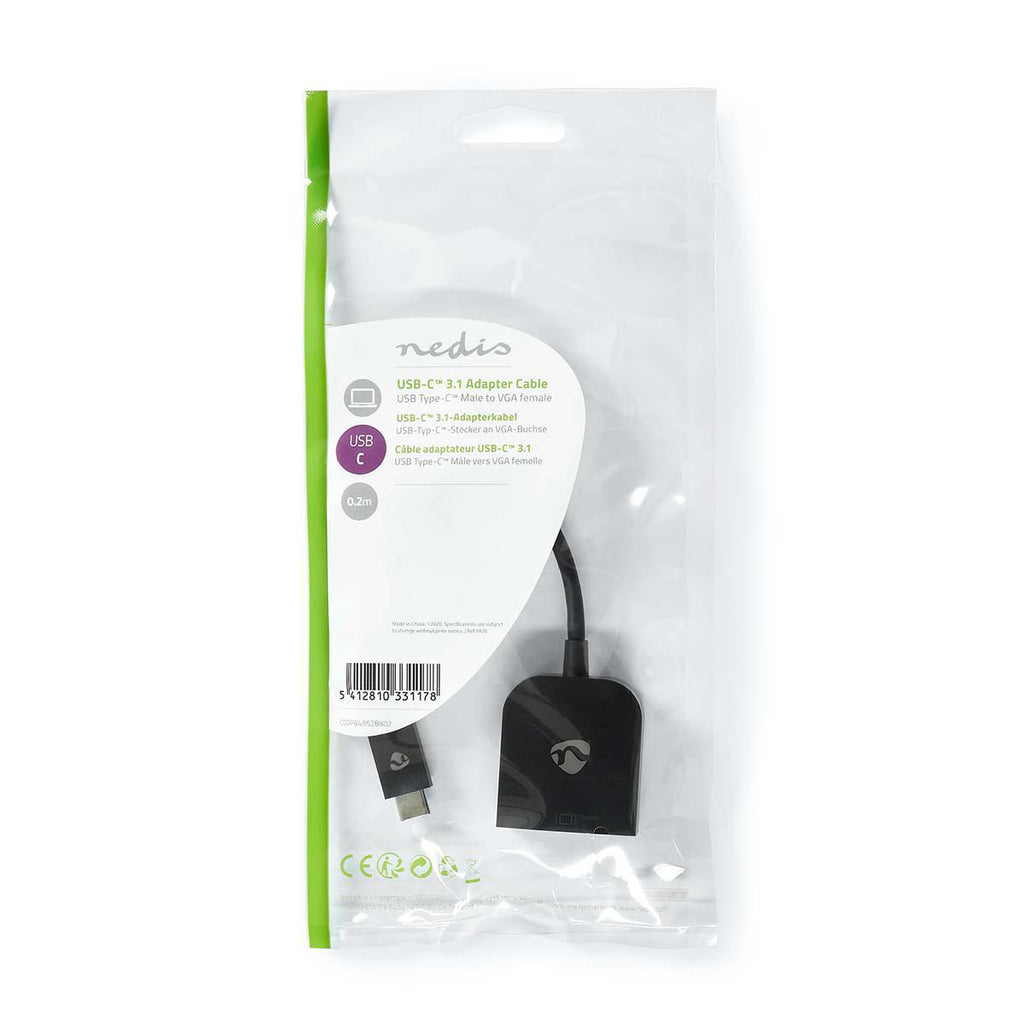 USB adapter | USB 3.2 Gen 1 | USB-C™ Dugasz | VGA Aljzat | 5 Gbps | 0.20 m | Kerek | Nikkelezett | PVC | Fekete | Műanyag Zacskó