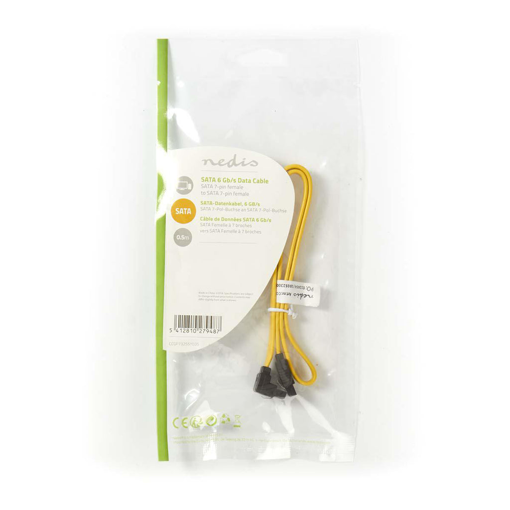 SATA 6 Gb/s Adatkábel | SATA 7 tűs Aljzat Zárral - SATA 7 tűs Aljzat Zárral, 90°-ban Hajlított | 0,5 m | Sárga