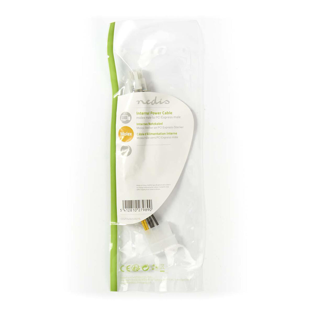 Belső hálózati kábel | Molex Dugasz | PCI Express Dugasz | Aranyozott | 0.20 m | Kerek | PVC | Sárga/Fekete | Műanyag Zacskó