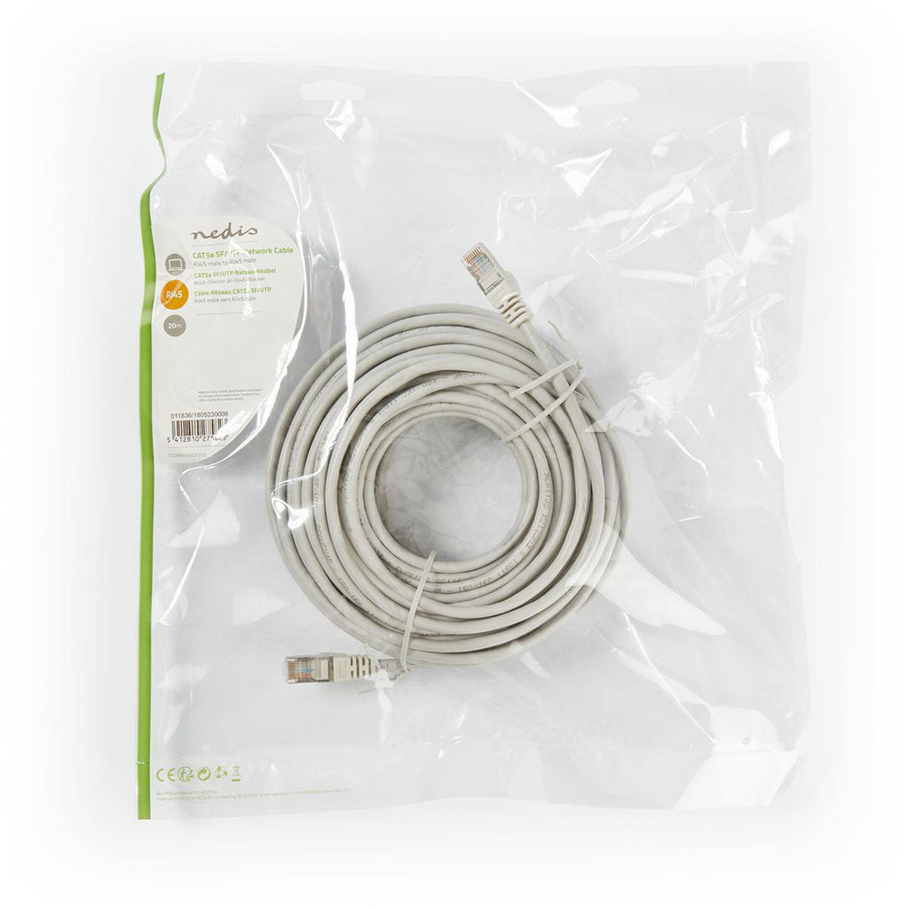Cat 5e kábel | SF/UTP | RJ45 (8P8C) Dugasz | RJ45 (8P8C) Dugasz | 20.0 m | Kerek | PVC | Szürke | Műanyag Zacskó