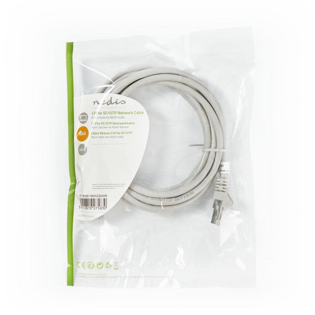 Cat 5e kábel | SF/UTP | RJ45 (8P8C) Dugasz | RJ45 (8P8C) Dugasz | 3.00 m | Kerek | PVC | Szürke | Műanyag Zacskó