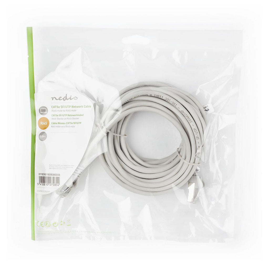 Cat 5e kábel | SF/UTP | RJ45 (8P8C) Dugasz | RJ45 (8P8C) Dugasz | 5.00 m | Kerek | PVC | Szürke | Műanyag Zacskó