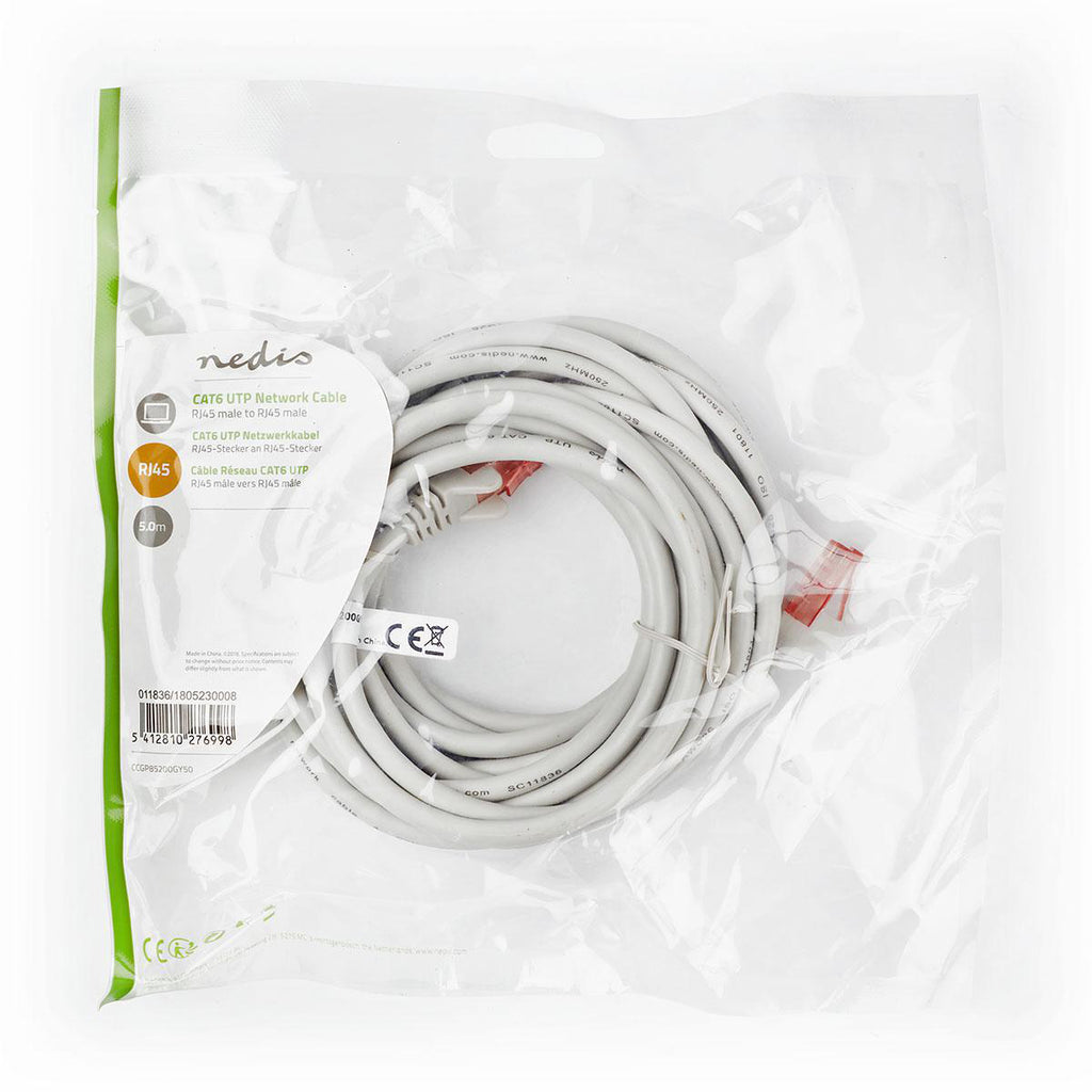 Cat 6 kábel | RJ45 Dugasz | RJ45 Dugasz | U/UTP | 5.00 m | Kerek | PVC | Szürke | Boríték