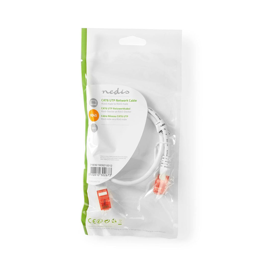 Cat 6 kábel | RJ45 Dugasz | RJ45 Dugasz | U/UTP | 0.50 m | Kerek | PVC | Fehér | Boríték