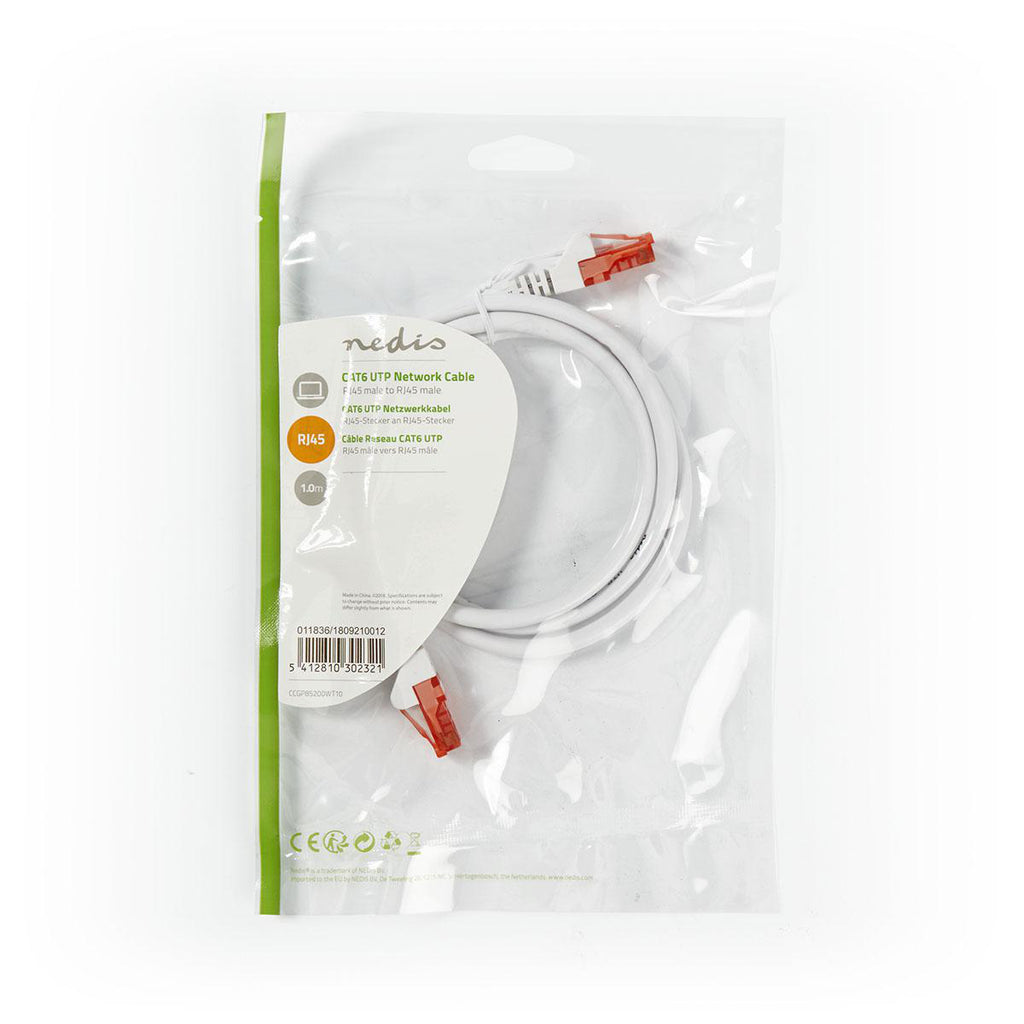 Cat 6 kábel | RJ45 (8P8C) Dugasz | RJ45 (8P8C) Dugasz | UTP | 1.00 m | Kerek | PVC | Fehér | Műanyag Zacskó