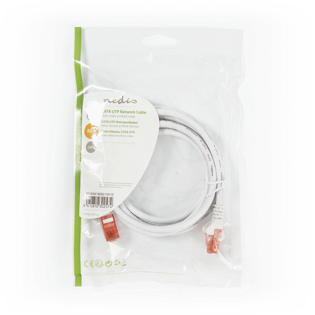 Cat 6 kábel | RJ45 Dugasz | RJ45 Dugasz | U/UTP | 2.00 m | Kerek | PVC | Fehér | Műanyag Zacskó