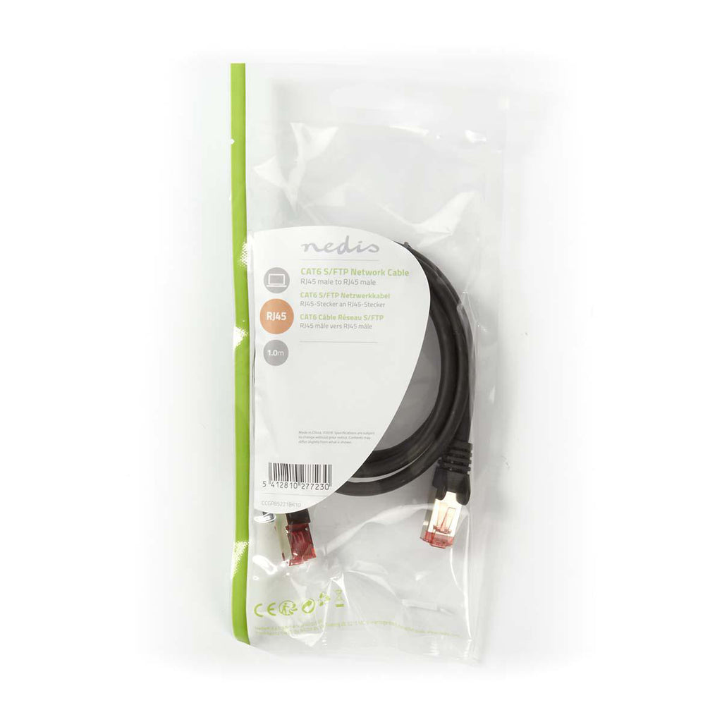 Cat 6 kábel | RJ45 Dugasz | RJ45 Dugasz | S/FTP | 1.00 m | Kerek | LSZH | Fekete | Műanyag Zacskó