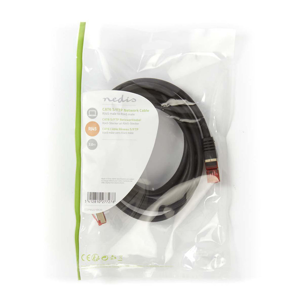 Cat 6 kábel | RJ45 Dugasz | RJ45 Dugasz | S/FTP | 2.00 m | Kerek | LSZH | Fekete | Boríték