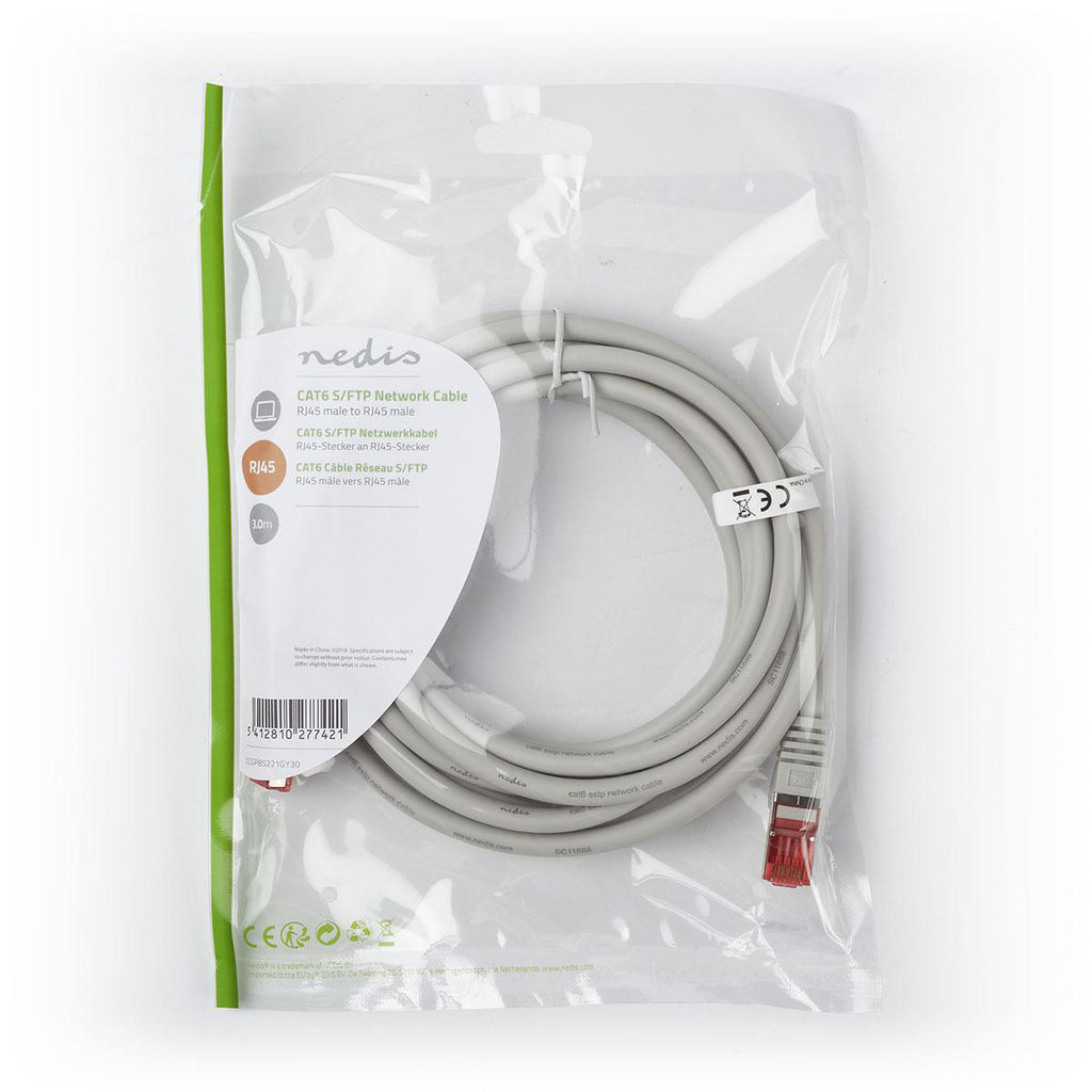 Cat 6 kábel | RJ45 (8P8C) Dugasz | RJ45 (8P8C) Dugasz | SF/UTP | 3.00 m | Kerek | PVC LSZH | Szürke | Műanyag Zacskó