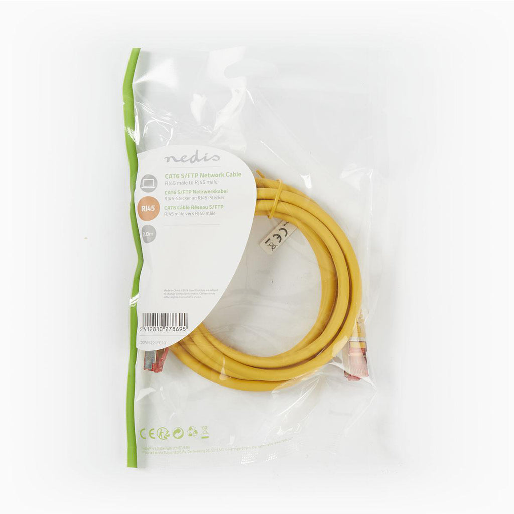 Cat 6 kábel | RJ45 Dugasz | RJ45 Dugasz | S/FTP | 2.00 m | Kerek | LSZH | Sárga | Műanyag Zacskó