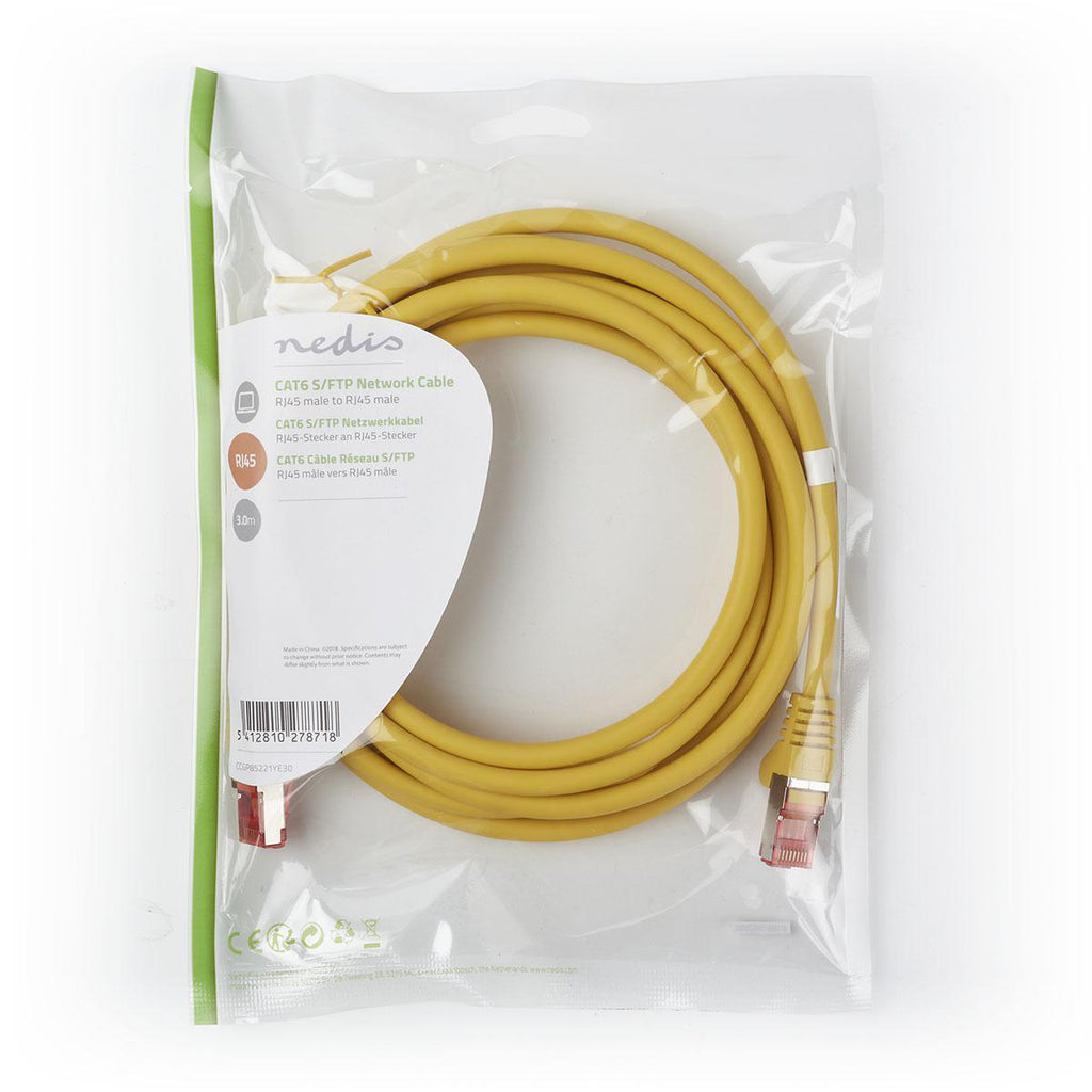 Cat 6 kábel | RJ45 Dugasz | RJ45 Dugasz | S/FTP | 3.00 m | Kerek | LSZH | Sárga | Műanyag Zacskó