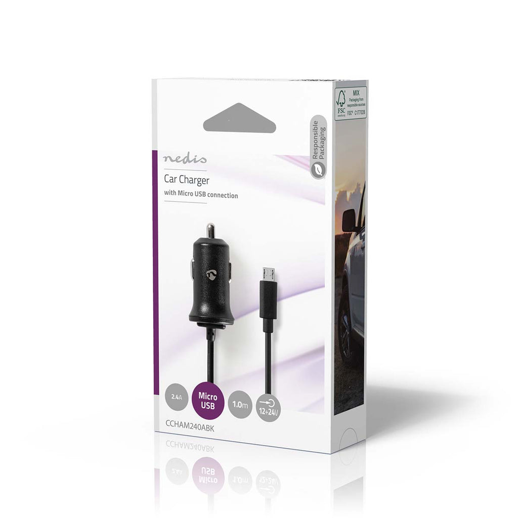Autós Töltő | 1x 2.4 A | Kimenő csatlakozók száma: 1 | Micro USB (Rögzített) Kábel | 1.00 m | 12 W | Single Voltage Output