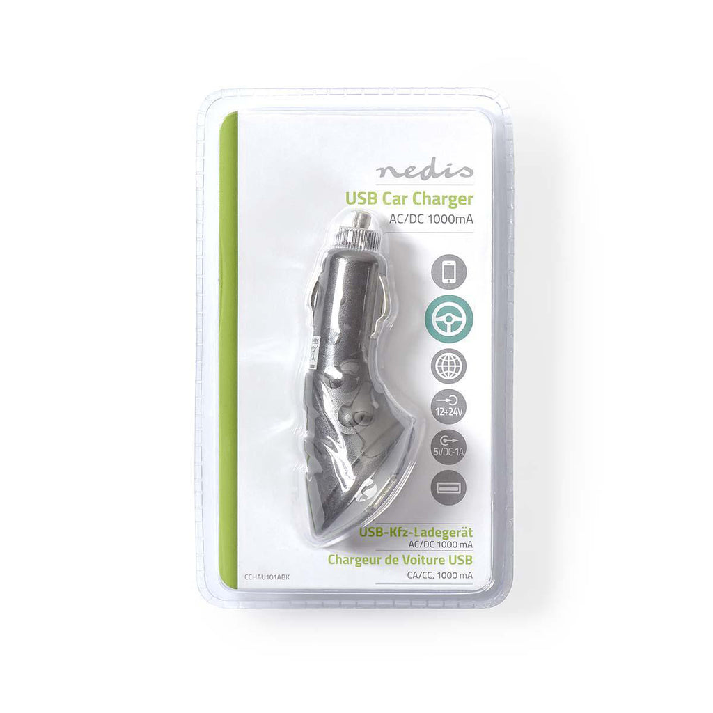 Autós töltő | 1.0 A | 1 Kimenet | USB | Fekete