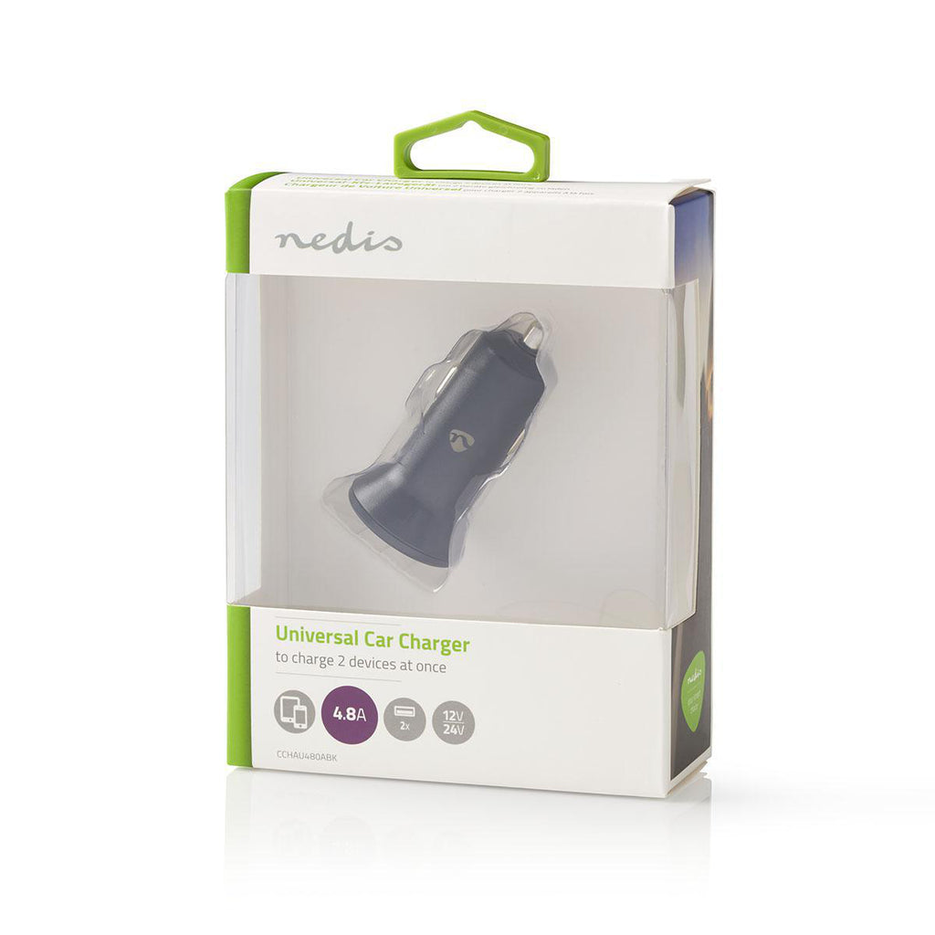 Autós töltő | 4.8 A | 2 kimenet | USB A | Fekete