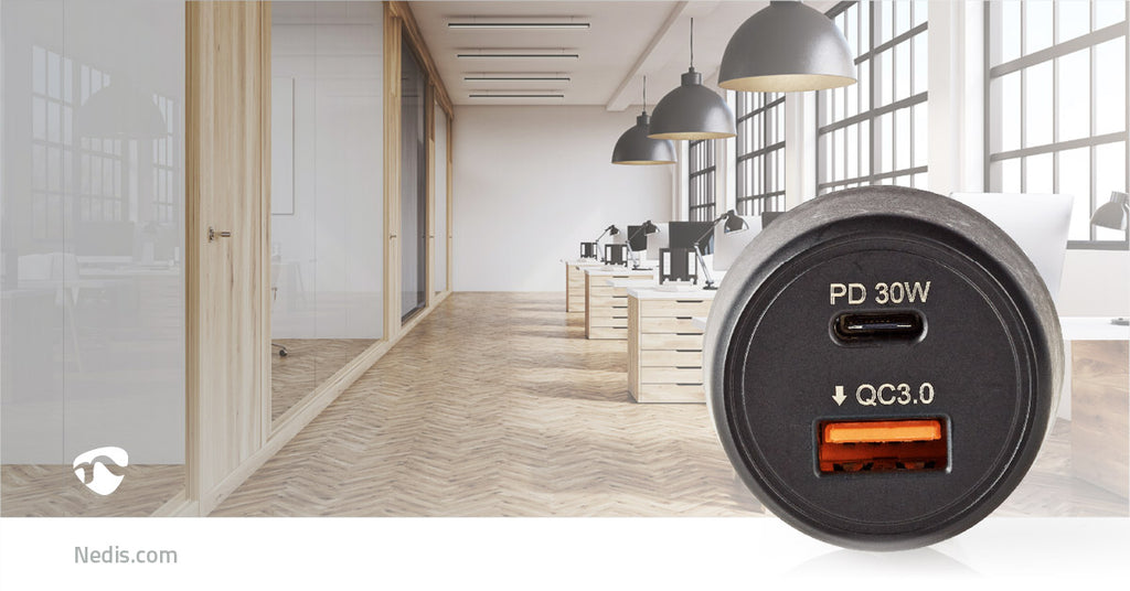 Autós Töltő | 2x 3.0 A | Kimenő csatlakozók száma: 2 | Csatlakozó típusa: USB-A / USB-C™ | | 48 W | Automatikus Feszültség Kiválasztás | PD3.0 30W / QC3.0