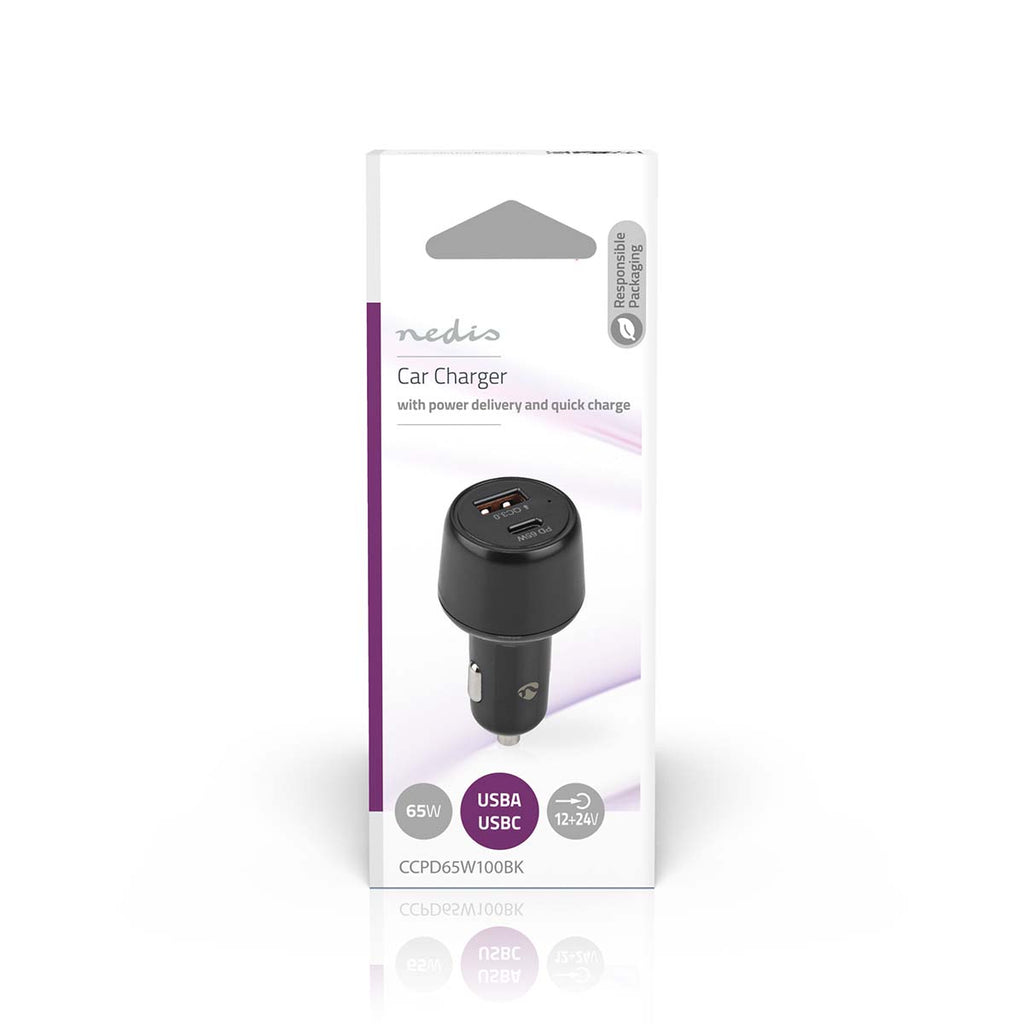 Autós Töltő | 2.0 / 3.0 / 3.25 A | Kimenő csatlakozók száma: 2 | Csatlakozó típusa: USB-A / USB-C™ | 65 W | Automatikus Feszültség Kiválasztás