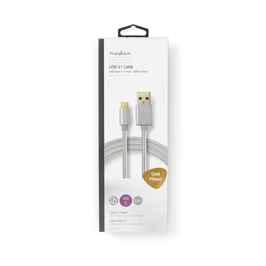 USB kábel | USB | USB-A Dugasz | USB Type-C™ Dugasz | Aranyozott | 1.00 m | Kerek | Márkás / Nejlon Tok | Aluminium | Ablakos Fedő Doboz