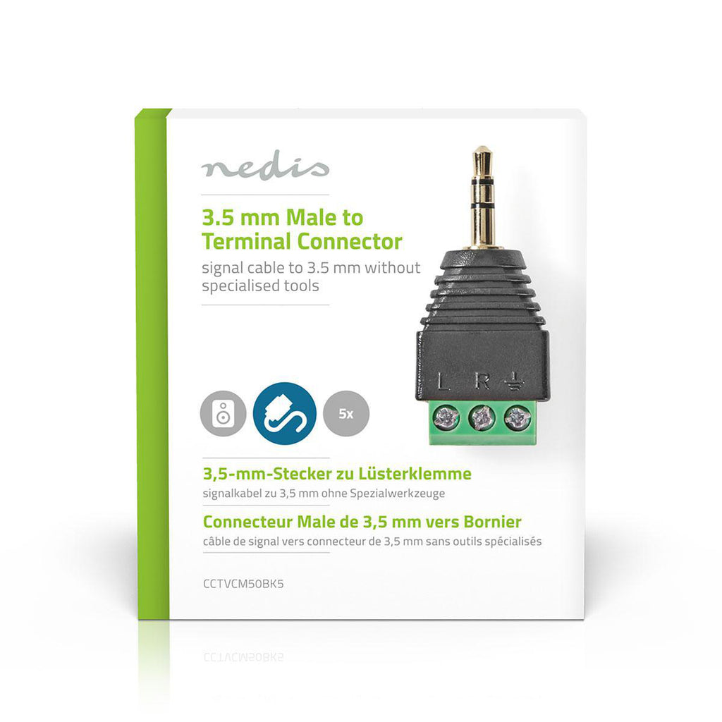 CCTV biztonsági csatlakozó | 3-as sorkapocs | 3.5mm Jack Dugasz | Dugasz | Fekete / Zöld