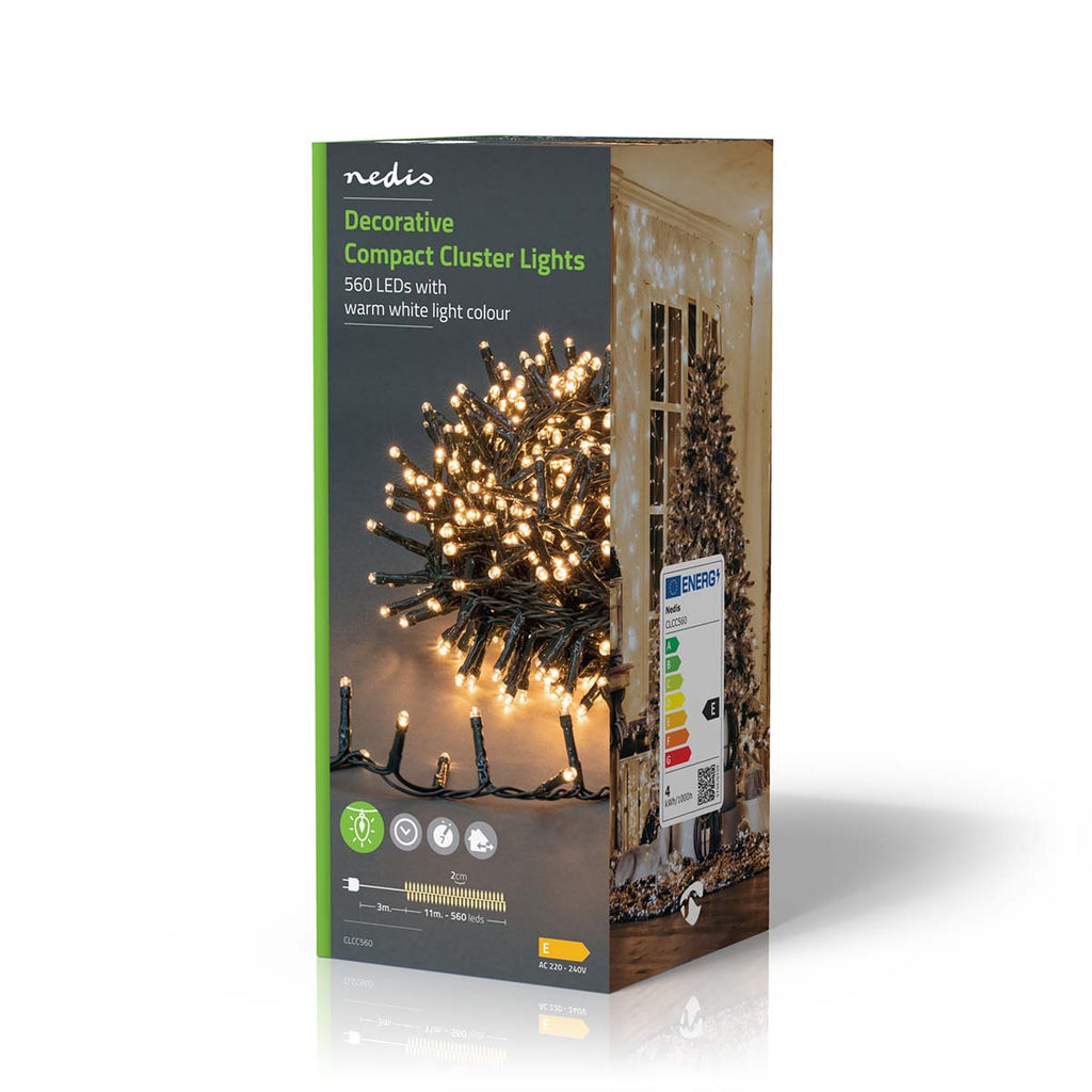 Dekoratív Fények | Kompakt fürt | 560 db. LED | Meleg Fehér | 11.2 m | Fényhatások: 7 | Beltéri vagy Kültéri | Hálózati Áramellátás-12