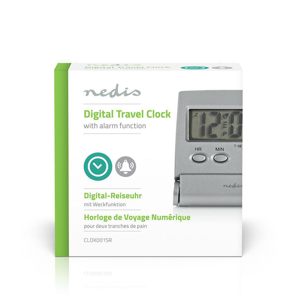 Digitális Desk ébresztőóra | Háttér megvilágosítású LCD Kijelző | 1.7 cm | Háttér megvilágítás | Összehajtható | Alkalmas erre_ Travel | Szundi funkció | Igen | Ezüst